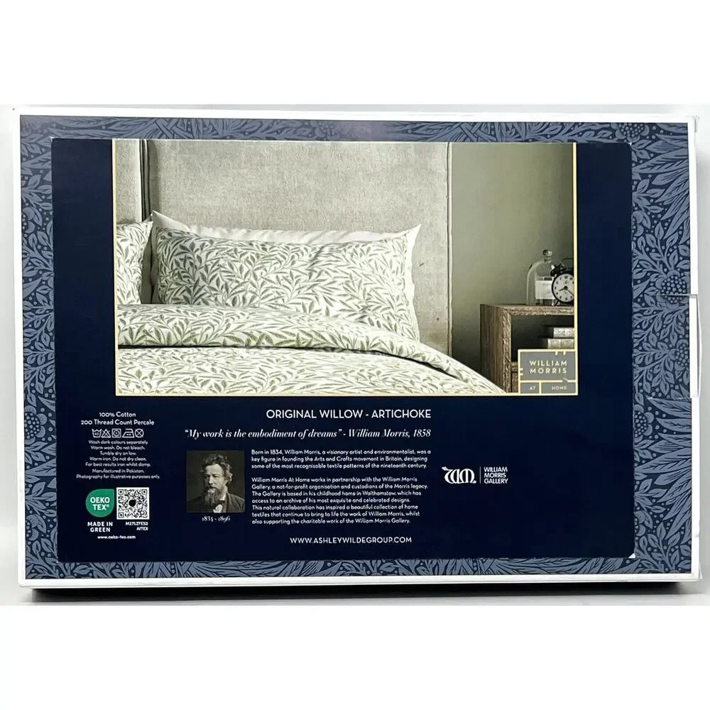 WILLIAM MORRIS Original Willow Artichoke Green STANDARD Pillowcases Percale